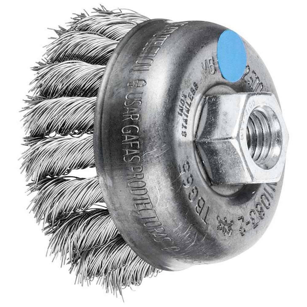 Topfbürste - PFERD - mit Gewinde, gezopft - mit Edelstahldraht - Bezeichnung TBG 65/M14 INOX 0,35 - Bürsten-Ø 65 mm - Besatzlänge 22 mm - Besatz-