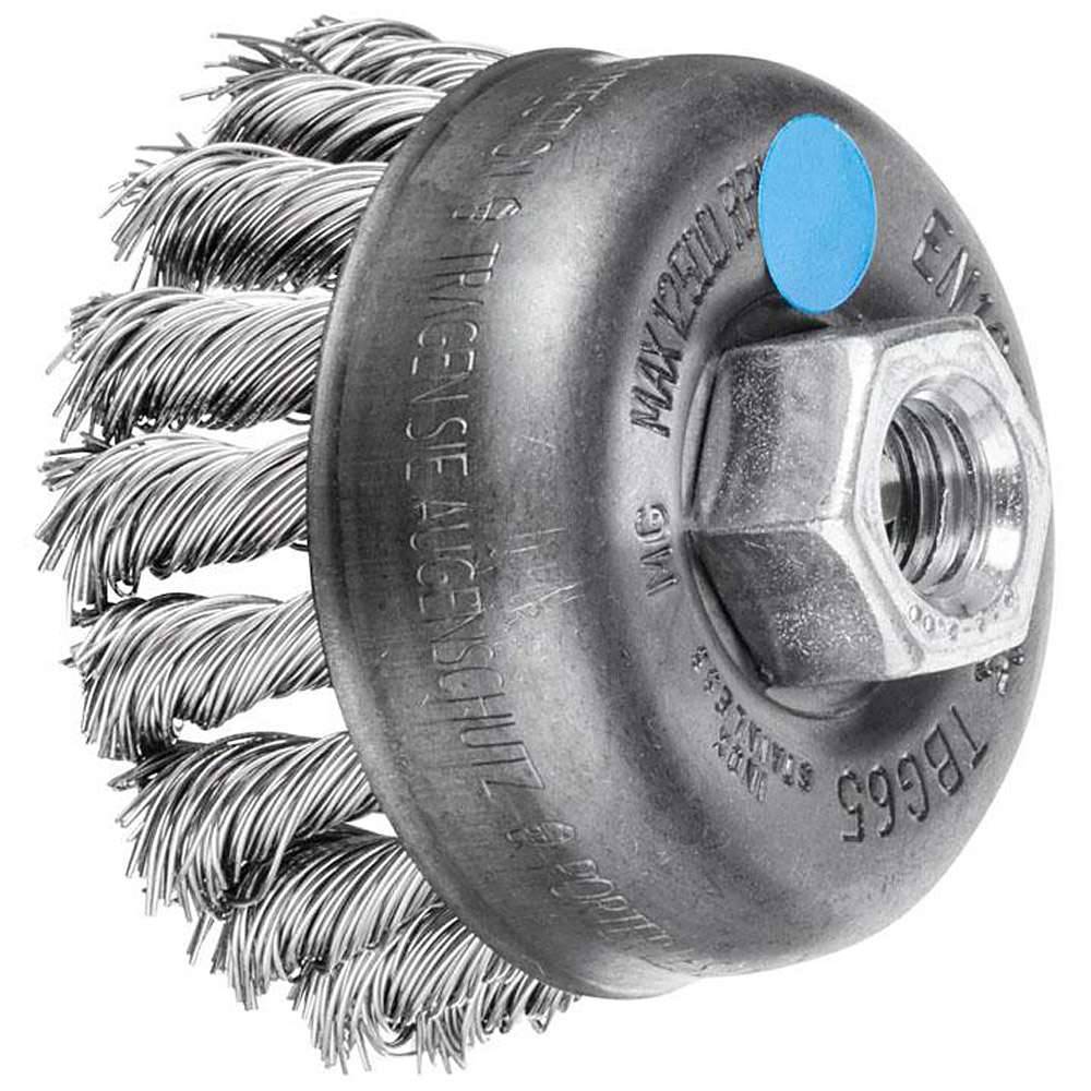 Topfbürste - PFERD - mit Gewinde, gezopft - mit Edelstahldraht - Bezeichnung TBG 65/M14 INOX 0,50 - Bürsten-Ø 65 mm - Besatzlänge 22 mm - Besatz-