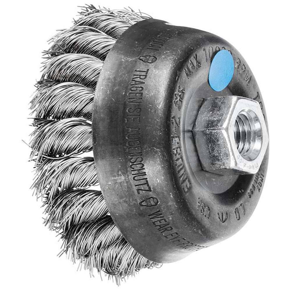 Topfbürste - PFERD - mit Gewinde, gezopft - mit Edelstahldraht - Bezeichnung TBG 80/M14 INOX 0,35 - Bürsten-Ø 80 mm - Besatzlänge 20 mm - Besatz-