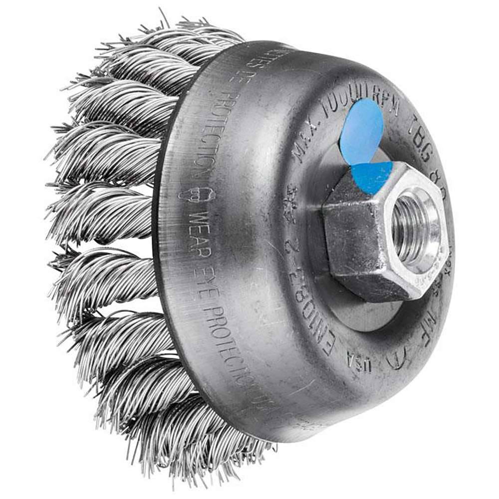 Topfbürste - PFERD - mit Gewinde, gezopft - mit Edelstahldraht - Bezeichnung TBG 80/M14 INOX 0,50 - Bürsten-Ø 80 mm - Besatzlänge 20 mm - Besatz-