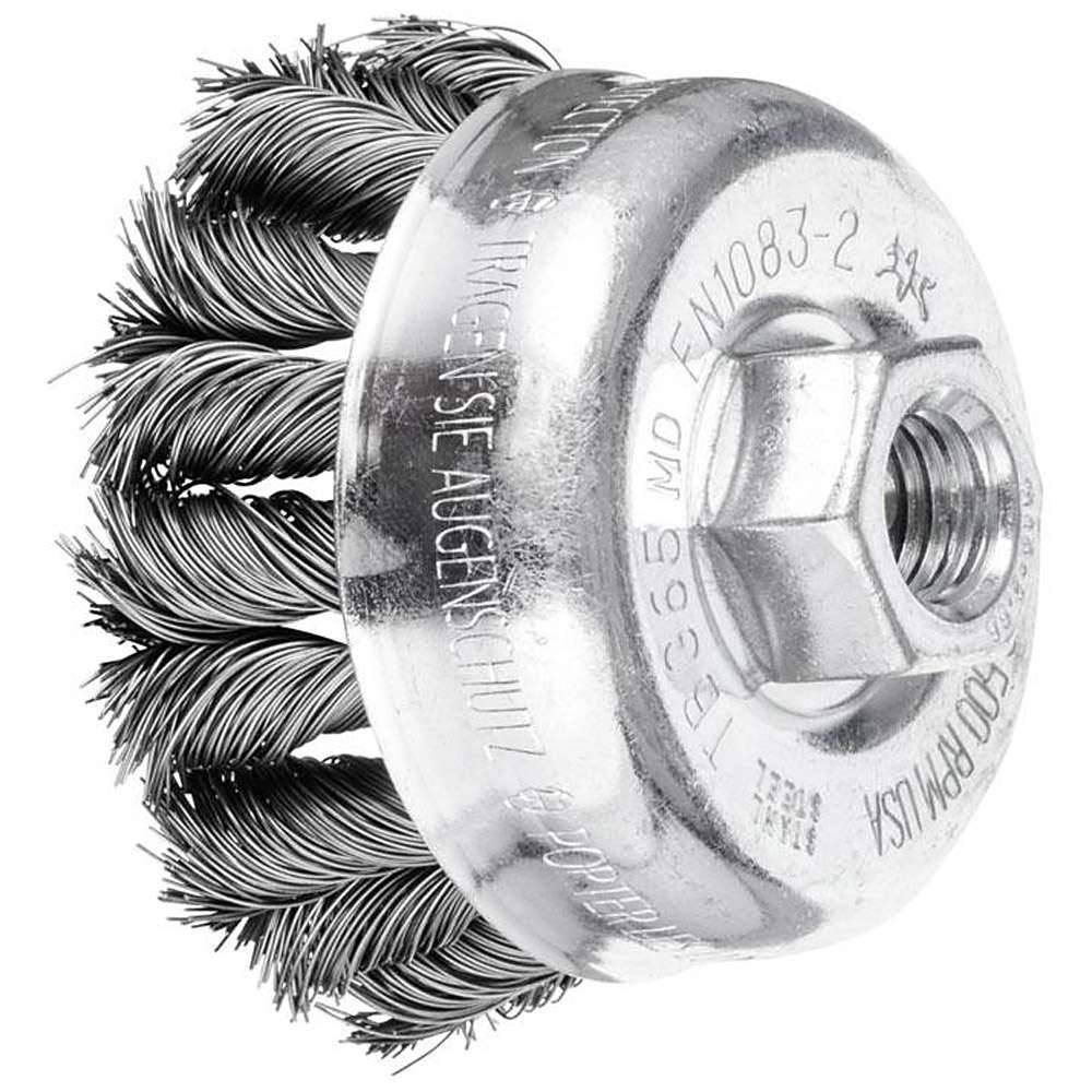 Topfbürste - PFERD COMBITWIST® - mit Gewinde, gezopft - mit Stahldraht - Bezeichnung TBG 65/M14 CT ST 0,35 - Bürsten-Ø 65 mm - Besatzlänge 22 mm