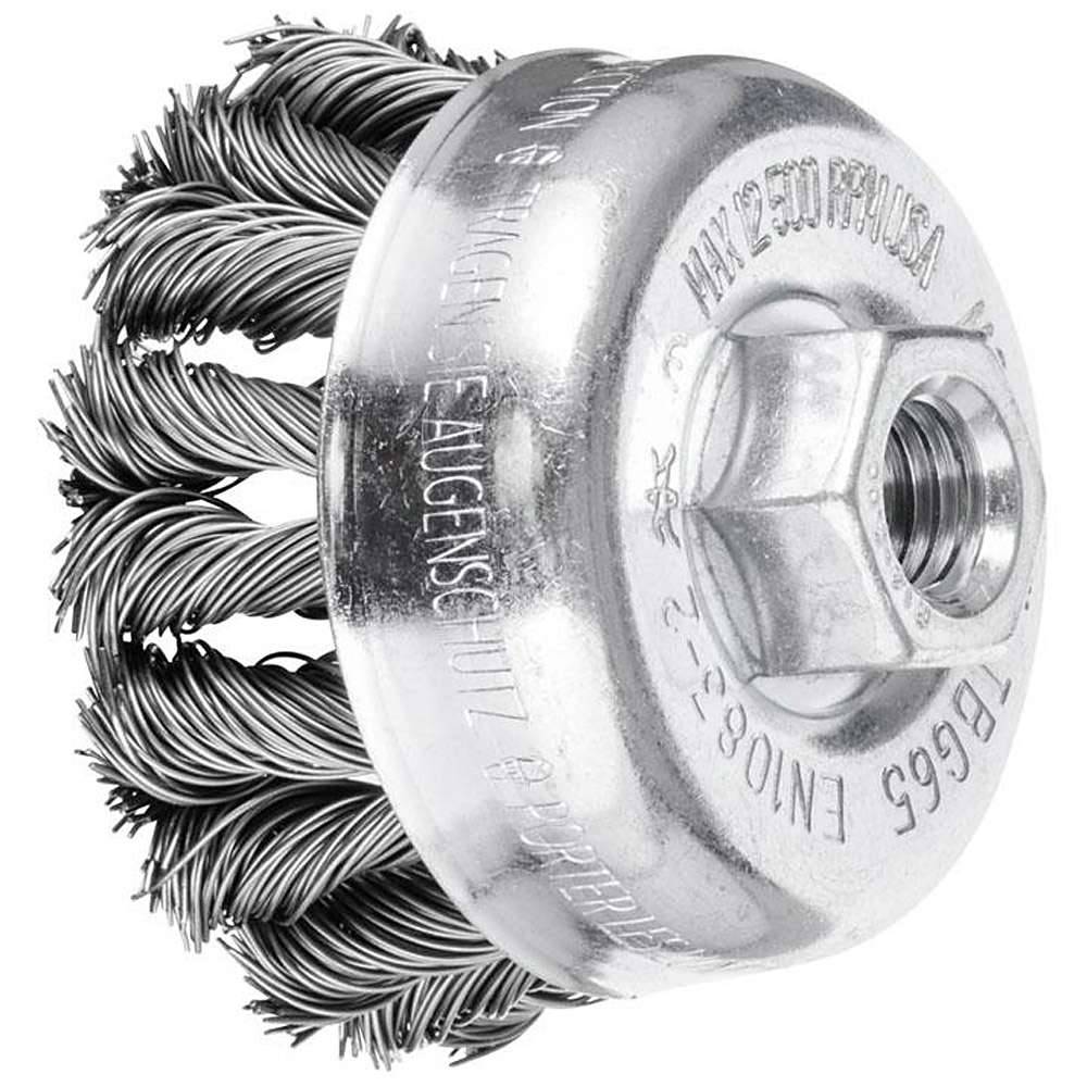Topfbürste - PFERD COMBITWIST® - mit Gewinde, gezopft - mit Stahldraht - Bezeichnung TBG 65/M14 CT ST 0,50 - Bürsten-Ø 65 mm - Besatzlänge 22 mm