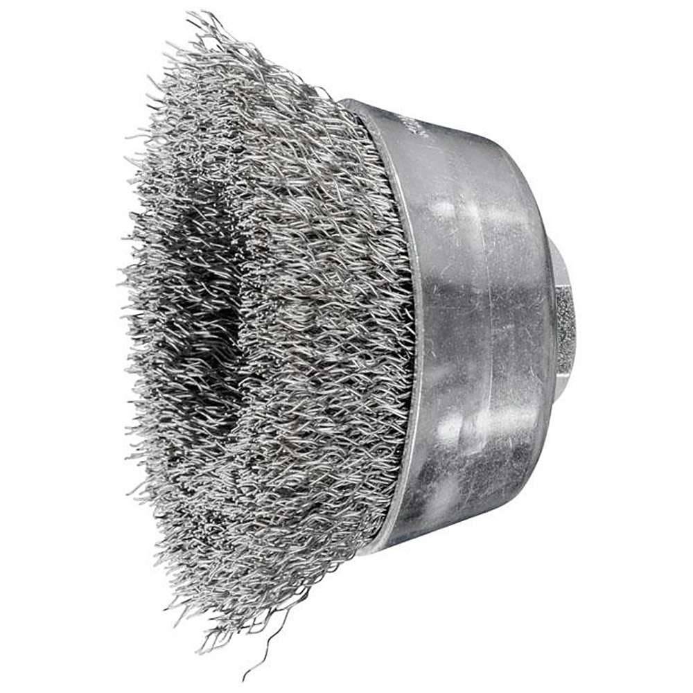 Topfbürste - PFERD - ungezopft, aus INOX - mit Gewinde - für Edelstahl - Bezeichnung TBU 60/M14 INOX 0,30 - Bürsten-Ø 60 mm - Besatzlänge 20 mm -