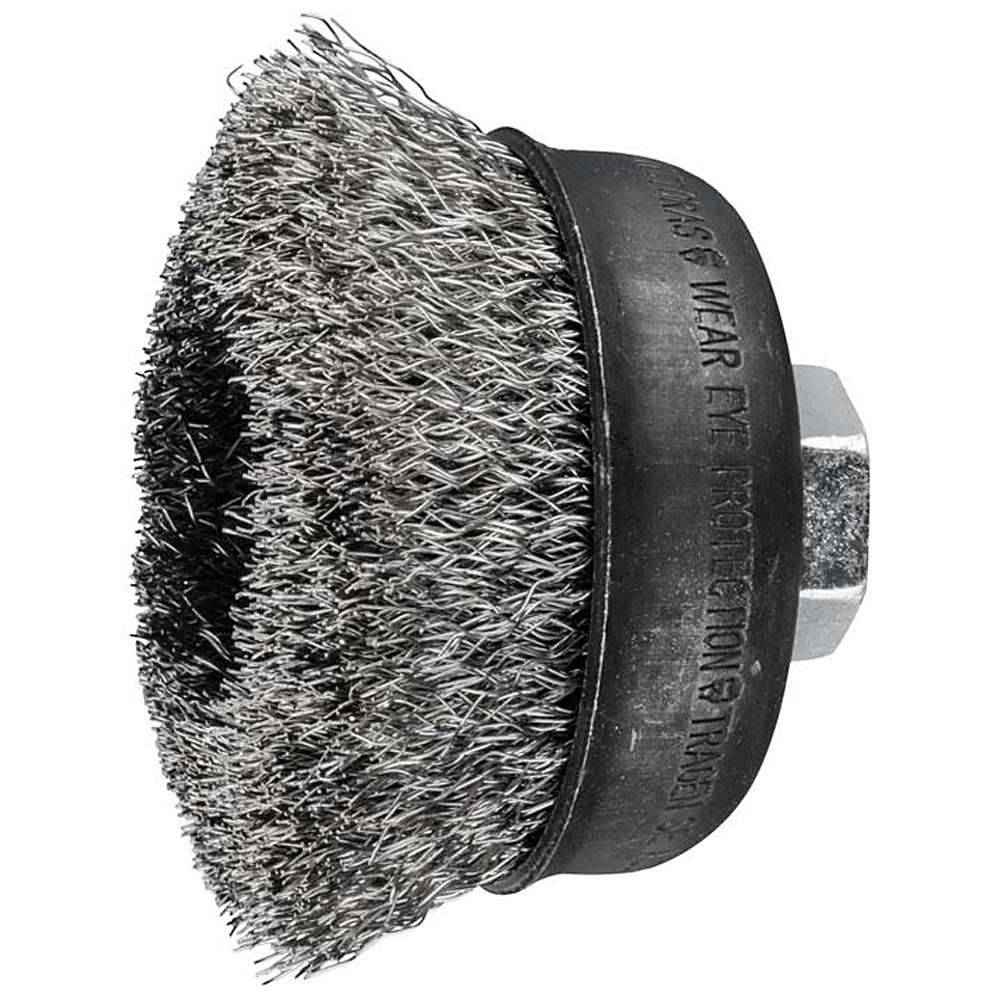 Topfbürste - PFERD - ungezopft, aus INOX - mit Gewinde - für Edelstahl - Bezeichnung TBU 75/M14 INOX 0,30 - Bürsten-Ø 75 mm - Besatzlänge 25 mm -