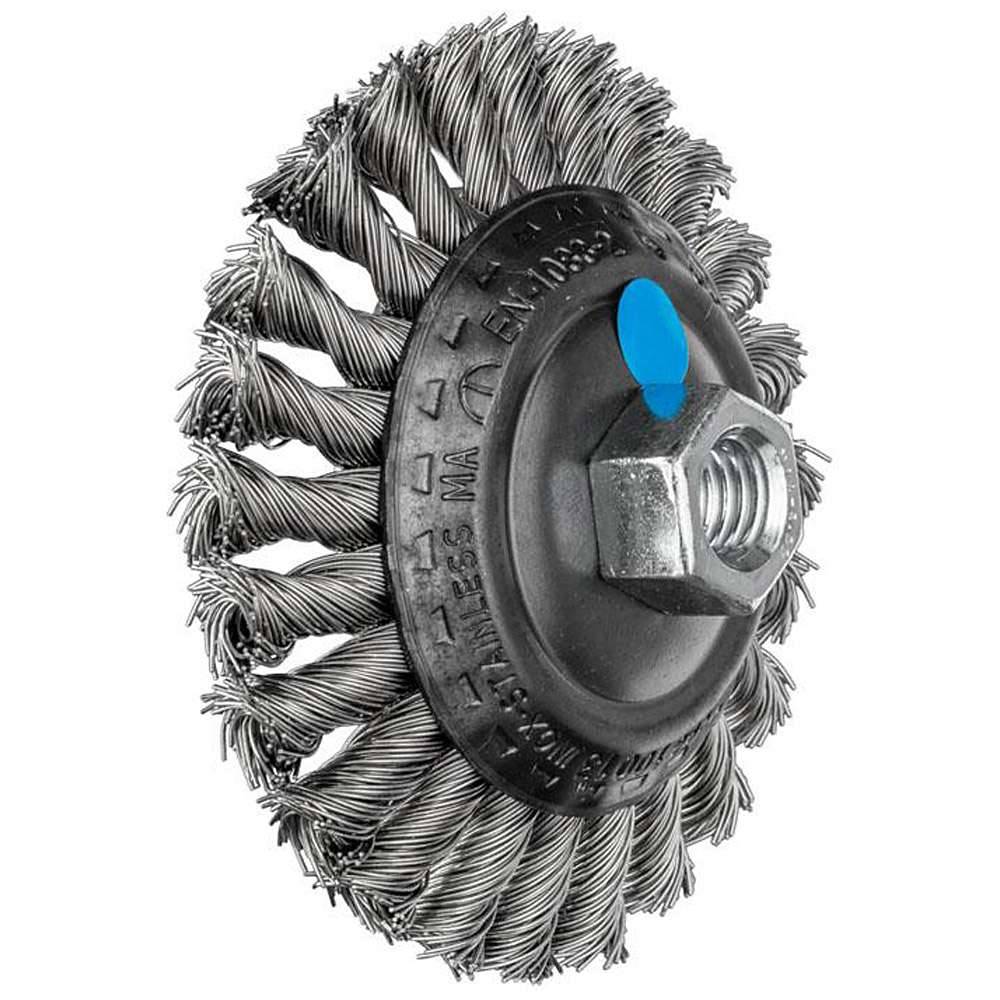 Kegelbürste - PFERD - mit Gewinde, gezopft - mit Edelstahldraht - Bezeichnung KBG 10013/M14 INOX 0,50 - Bürsten-Ø 100 mm - Besatzlänge 22 mm - Bes