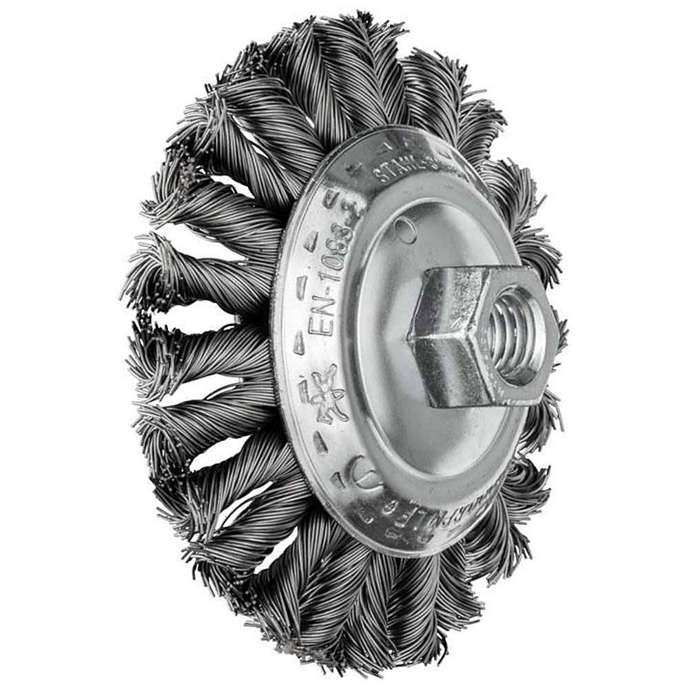 Kegelbürste - PFERD COMBITWIST® - mit Gewinde, gezopft - mit Stahldraht - Bezeichnung KBG 10013/M14 CT ST 0,50 - Bürsten-Ø 100 mm - Besatzlänge 2