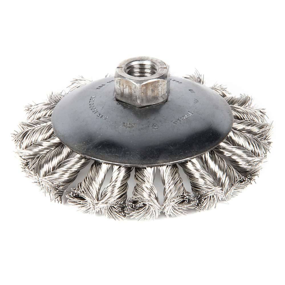 Kegelbürste, PFERD - INOX-Draht, Combitwist-gezopft - Bürsten-Ø 115 mm - M14x2 IG - Drahtstärke 0,35 mm - Besatz: BxL 15 x 26 mm - 26 Zöpfe