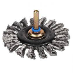 Rundbürste, PFERD - mit Schaft - INOX-Draht, gezopft - Bürsten Ø 76 mm - Drahtstärke 0,35 mm - Besatz: BxL 6 x 16 mm - Gesamtlänge 42 mm - 18 Zö