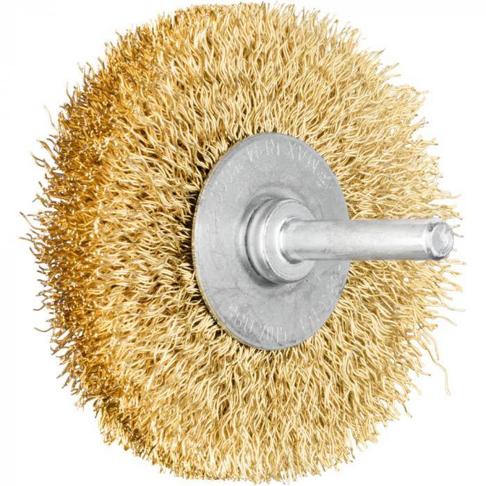 PFERD Rundbürste RBU 7015/6 MES 0,30 mit Schaft - Messing - ungezopft - Außen-ø 70 mm - Besatzmaterial-ø 0,30 mm - VE 10 Stück - Preis per VE