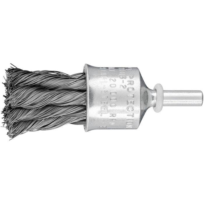 Pinselbürste - PFERD - mit Schaft, gezopft - Stahldraht - Zopfanzahl 8 - Bezeichnung PBG 2323/6 ST 0,25 - Bürsten-Ø 23 mm - Topf-Ø 23 mm - Besatzm