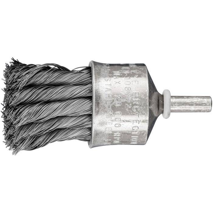 Pinselbürste - PFERD - mit Schaft, gezopft - Stahldraht - Zopfanzahl 12 - Bezeichnung PBG 3030/6 ST 0,25 - Bürsten-Ø 30 mm - Topf-Ø 28 mm - Besatz