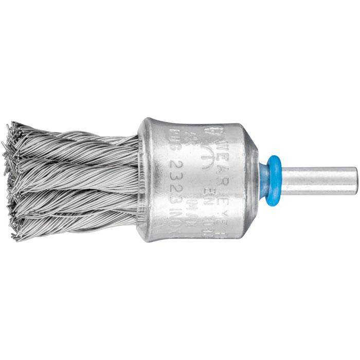 Pinselbürste - PFERD - mit Schaft, gezopft - Edelstahl - Zopfanzahl 6 - 12 - Bezeichnung PBG 2323/6 INOX 0,35 - Bürsten-Ø 23 mm - Topf-Ø 23 mm -