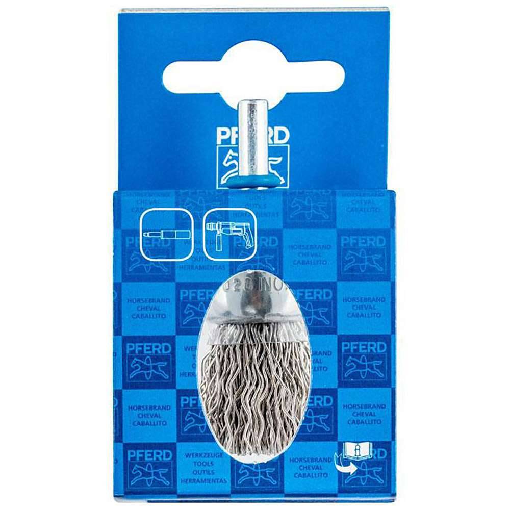 Pinselbürste - PFERD - ungezopft, mit Schaft - aus Edelstahl - für NE-Metall, INOX - Bezeichnung POS PBU 2020/6 INOX 0,50 - Gesamtlänge 70 mm - Bes