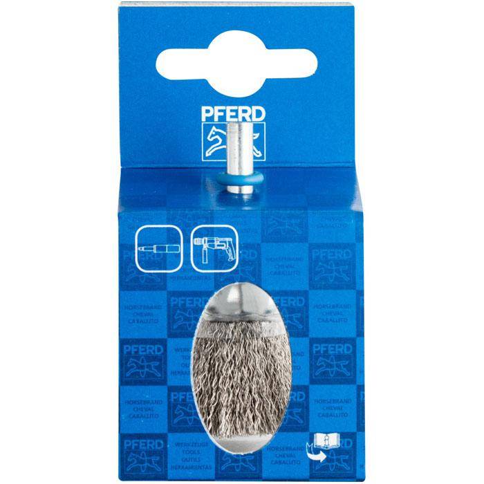 Pinselbürste - PFERD - ungezopft, mit Schaft - aus Edelstahl - für NE-Metall, INOX - Bezeichnung POS PBU 2020/6 INOX 0,20 - Gesamtlänge 70 mm - Bes