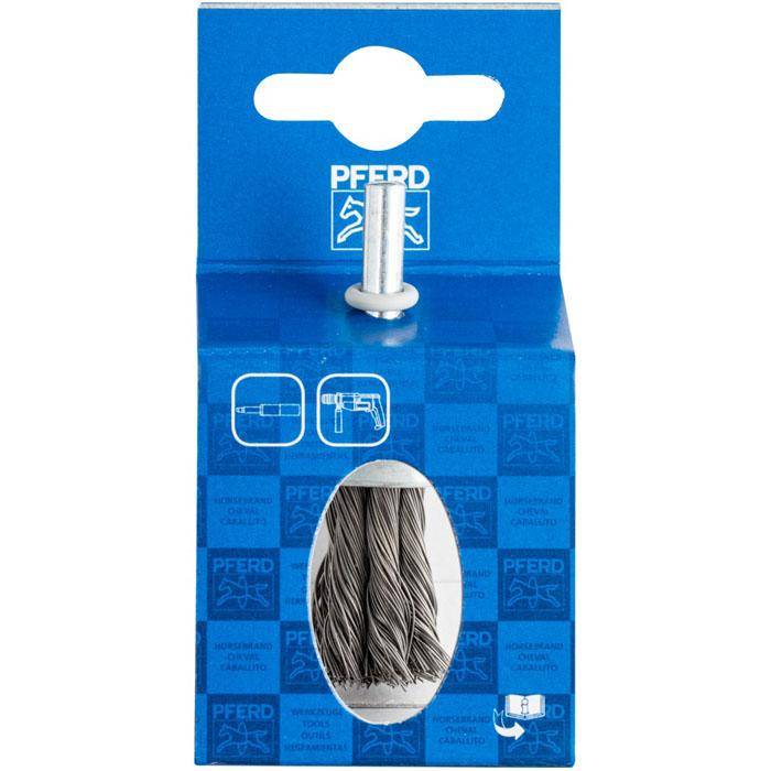 Pinselbürste - PFERD - mit Schaft, gezopft - Stahldraht - in POS-Verpackung - Bezeichnung POS PBG 1919/6 ST 0,35 - Bürsten-Ø 19 mm - Topf-Ø 19 mm