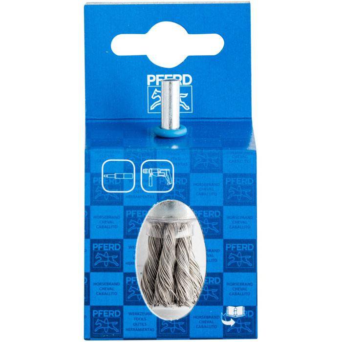 Pinselbürste - PFERD - mit Schaft, gezopft - aus Edelstahl - in POS Verpackung - Bezeichnung POS PBG 1919/6 INOX 0,35 - Bürsten-Ø 19 mm - Topf-Ø
