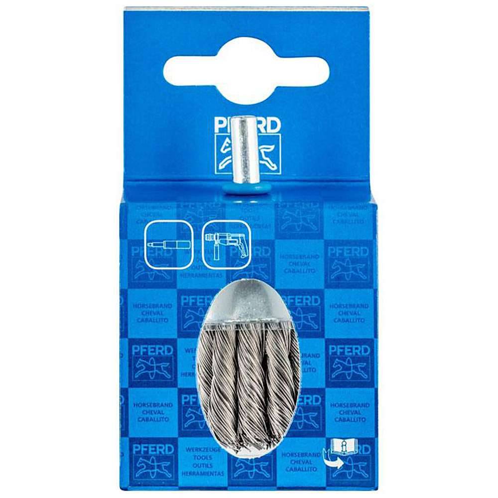 Pinselbürste - PFERD - mit Schaft, gezopft - aus Edelstahl - in POS Verpackung - Bezeichnung POS PBG 3030/6 INOX 0,35 - Bürsten-Ø 30 mm - Topf-Ø