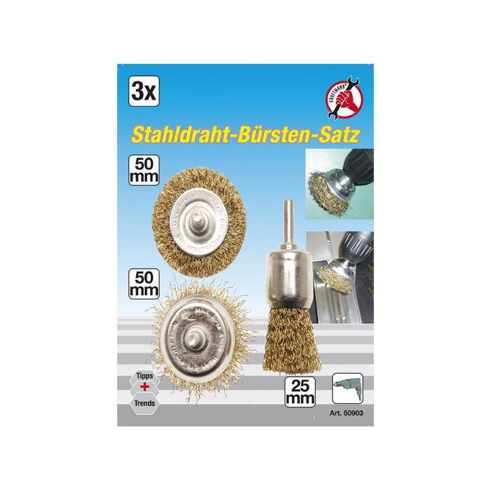 Drahtbürsten-Satz - für Bohrmaschinen - 6 mm Aufnahmeschaft - 3-tlg.