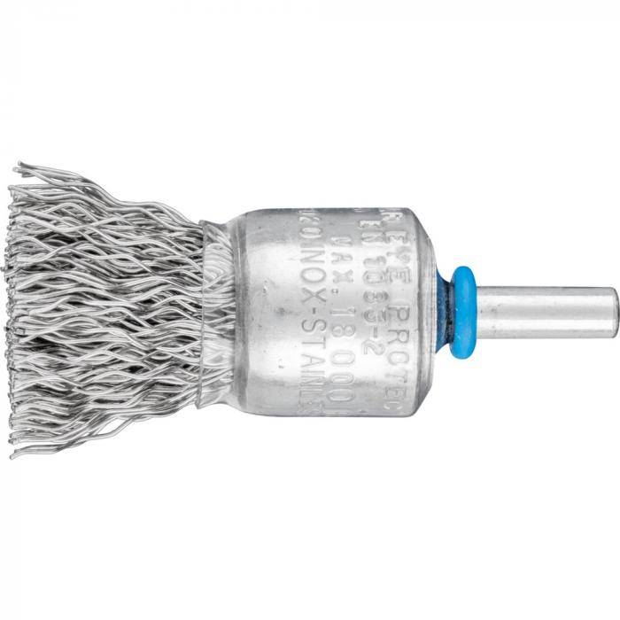 PFERD Pinselbürste PBU 2022/6 INOX 0,50 mit Schaft - INOX - ungezopft - Außen-ø 20 mm - Besatzmaterial-ø 0,50 mm - VE 10 Stück - Preis per VE