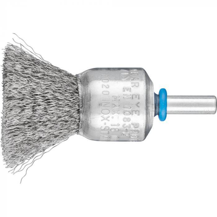PFERD Pinselbürste PBU 2022/6 INOX 0,15 mit Schaft - INOX - ungezopft - Außen-ø 20 mm - Besatzmaterial-ø 0,15 mm - VE 10 Stück - Preis per VE
