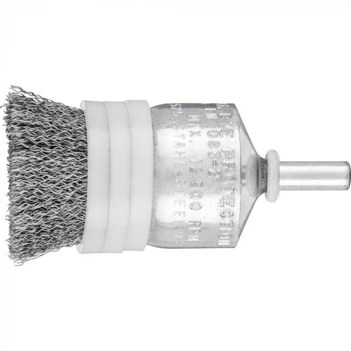 PFERD Pinselbürste PBUR mit Schaft und Stützring - Stahldraht - ungezopft - Außen-ø 25 mm - Besatzmaterial-ø 0,20 mm - VE 10 Stück - Preis per V