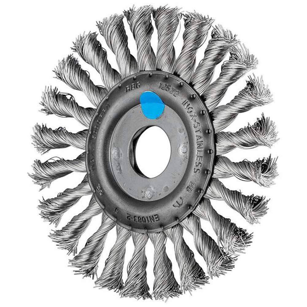 Rundbürste - PFERD - gezopft mit Edelstahl - für Edelstahl und NE-Metalle - Bezeichnung RBG 12512/22,2 INOX 0,35 - Bürsten-Ø 125 mm - Besatzmaße