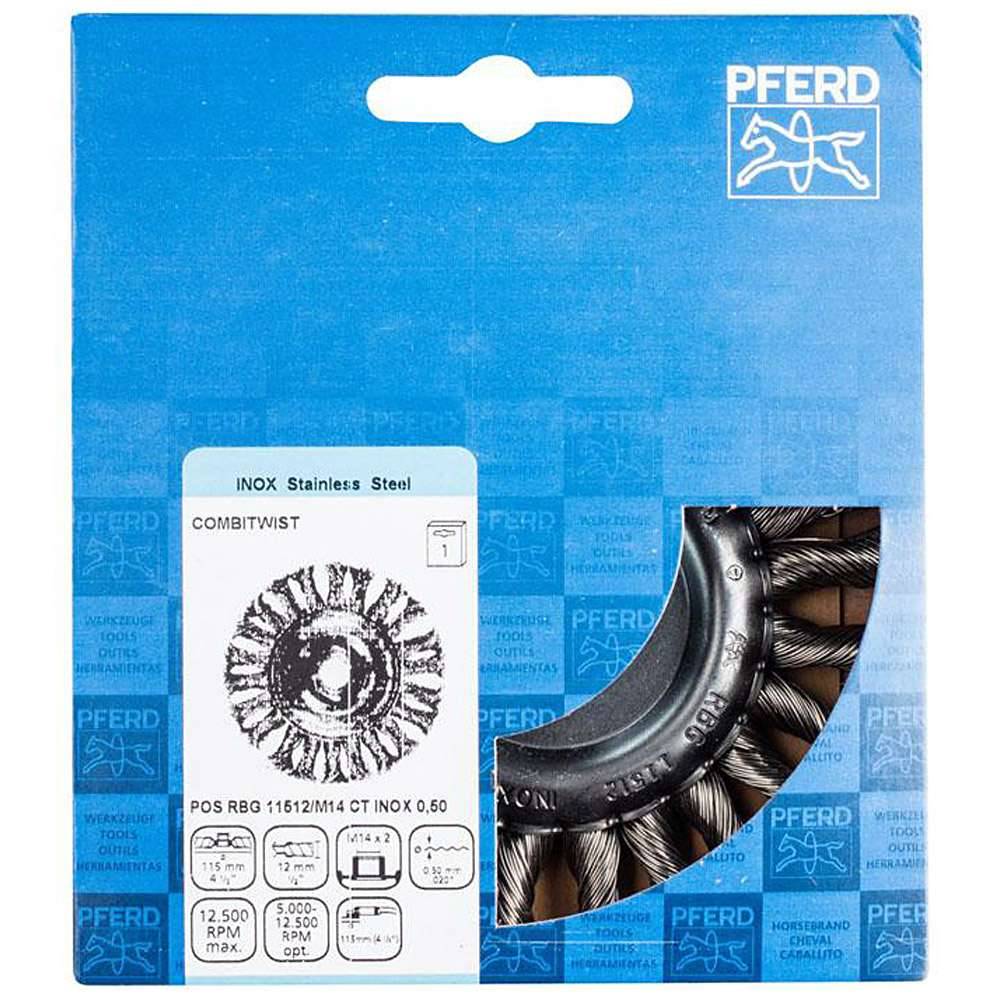 Rundbürste - PFERD COMBITWIST® - gezopft - Edelstahlbesatz - Ø 115 mm - Bezeichnung POS RBG 11512/M14 CT INOX 0,50 - Besatzbreite x -länge 12 x 22