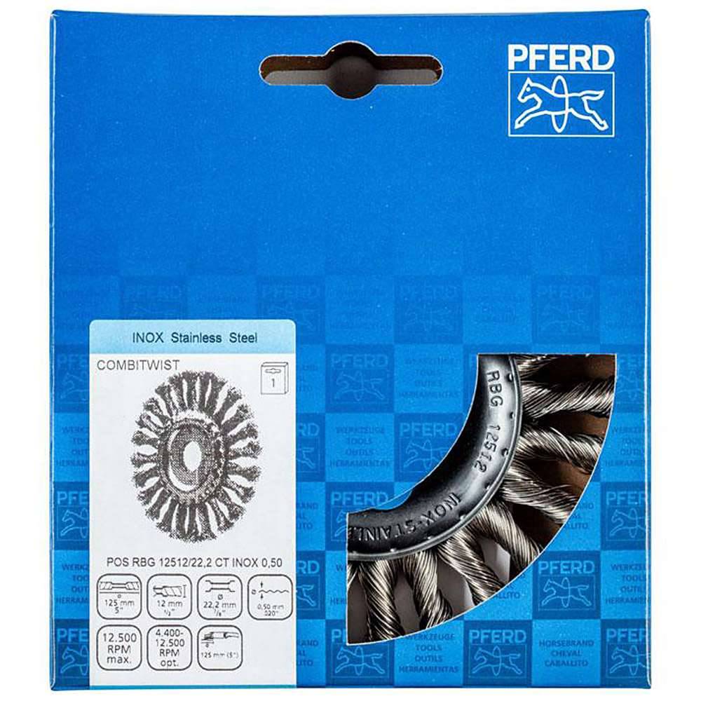 Rundbürste - PFERD COMBITWIST® - gezopft - Edelstahlbesatz - Ø 125 mm - Bezeichnung POS RBG 12512/22,2 CT INOX 0,50 - Besatzbreite x -länge 12 x