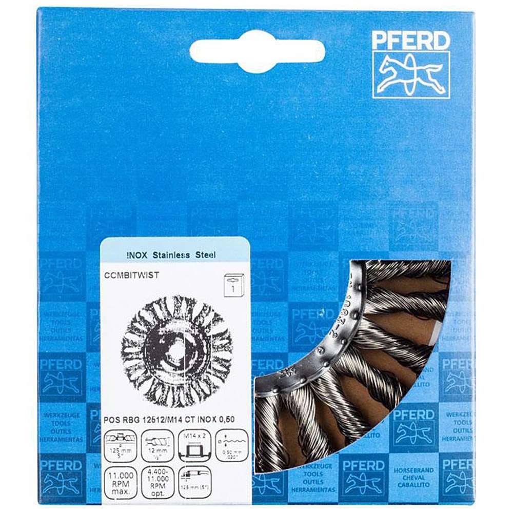Rundbürste - PFERD COMBITWIST® - gezopft - Edelstahlbesatz - Ø 125 mm - Bezeichnung POS RBG 12512/M14 CT INOX 0,50 - Besatzbreite x -länge 12 x 28