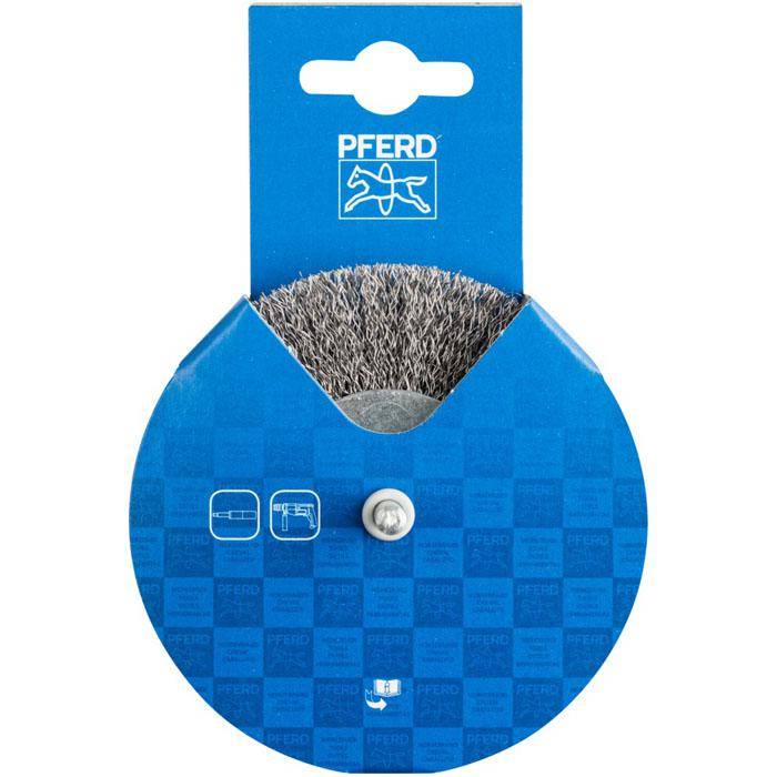 Rundbürste - PFERD - ungezopft, aus Stahldraht - mit Schaft - für Baustahl u.a. - Bezeichnung POS RBU 10010/6 ST 0,30 - Gesamtlänge 50 mm - Bürste