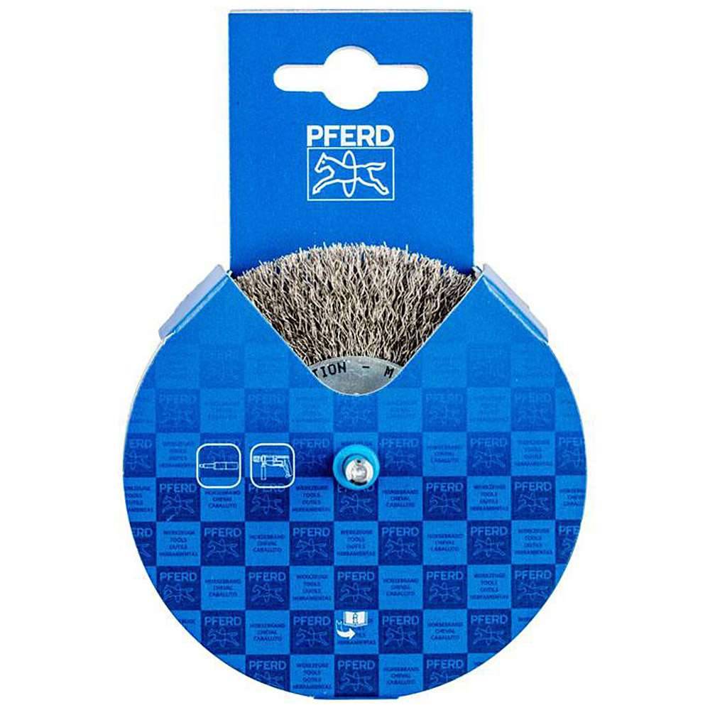 Rundbürste - PFERD - ungezopft, aus INOX - mit Schaft - für Edelstahl - Bezeichnung POS RBU 10010/6 INOX 0,30 - Gesamtlänge 50 mm - Bürsten-Ø 100