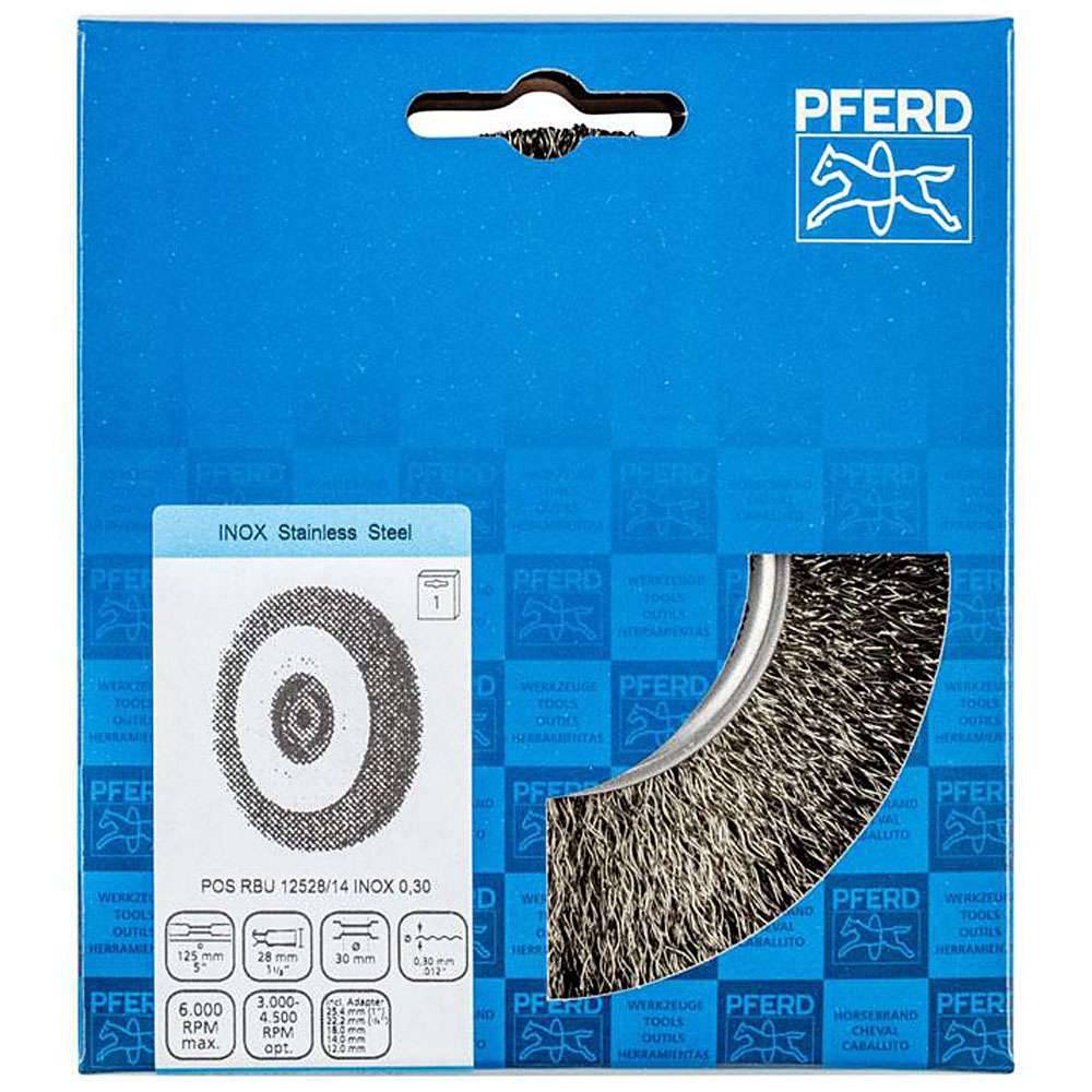 Rundbürste - PFERD - ungezopft mit Edelstahl - für Edelstahl und NE-Metalle - Bezeichnung POS RBU 12528/14,0 INOX 0,30 - Bürsten-Ø 125 mm - Besatz