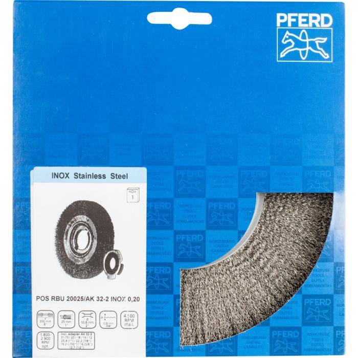 PFERD Rundbürste RBU - ungezopft - breit - universeller Einsatz - INOX - Außen-ø 200 mm - Besatzbreite 25 mm - Bohrungs-ø 50,8 mm - Bo./Adapter AK