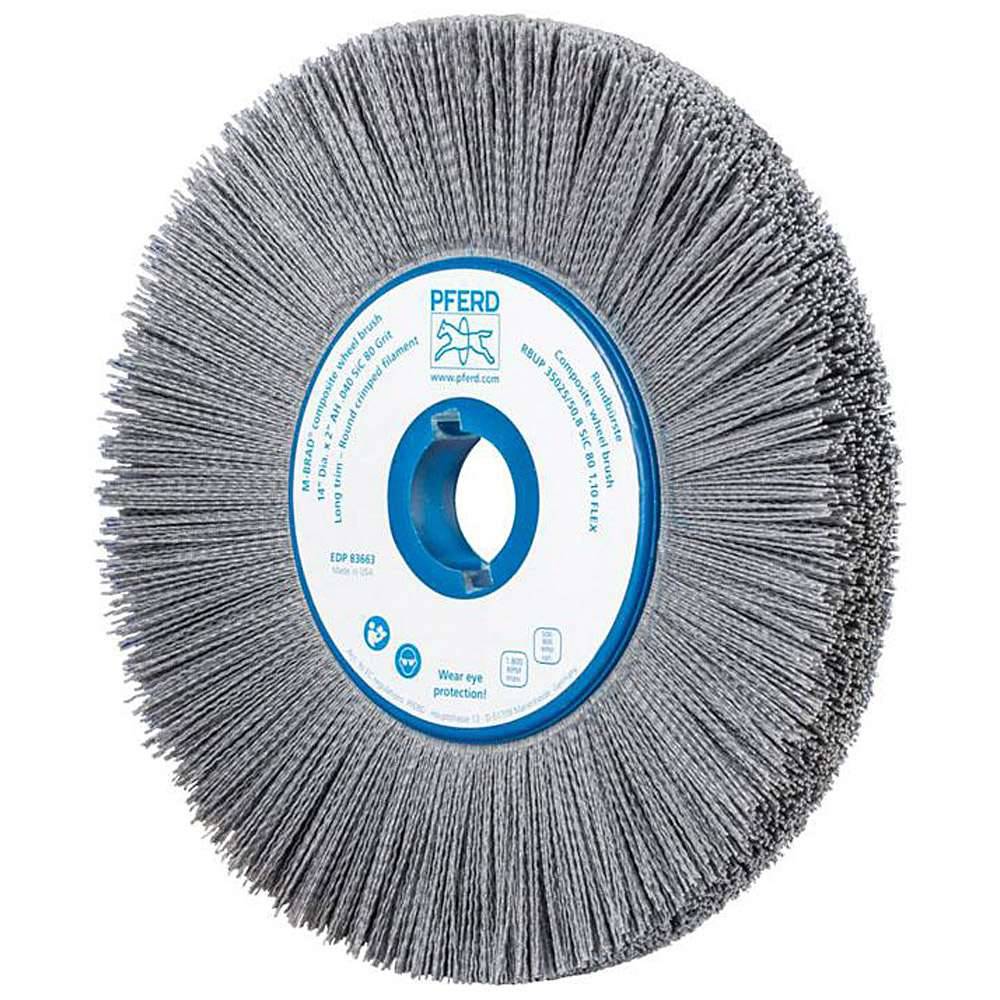 Rundbürste - PFERD - mit Plastikkörper - Ø 350 mm - mit Siliciumcarbid - Bezeichnung RBUP 35025/50,8 SiC 80 1,10 FLEX - Besatzmaterial-Ø 1,1 mm -