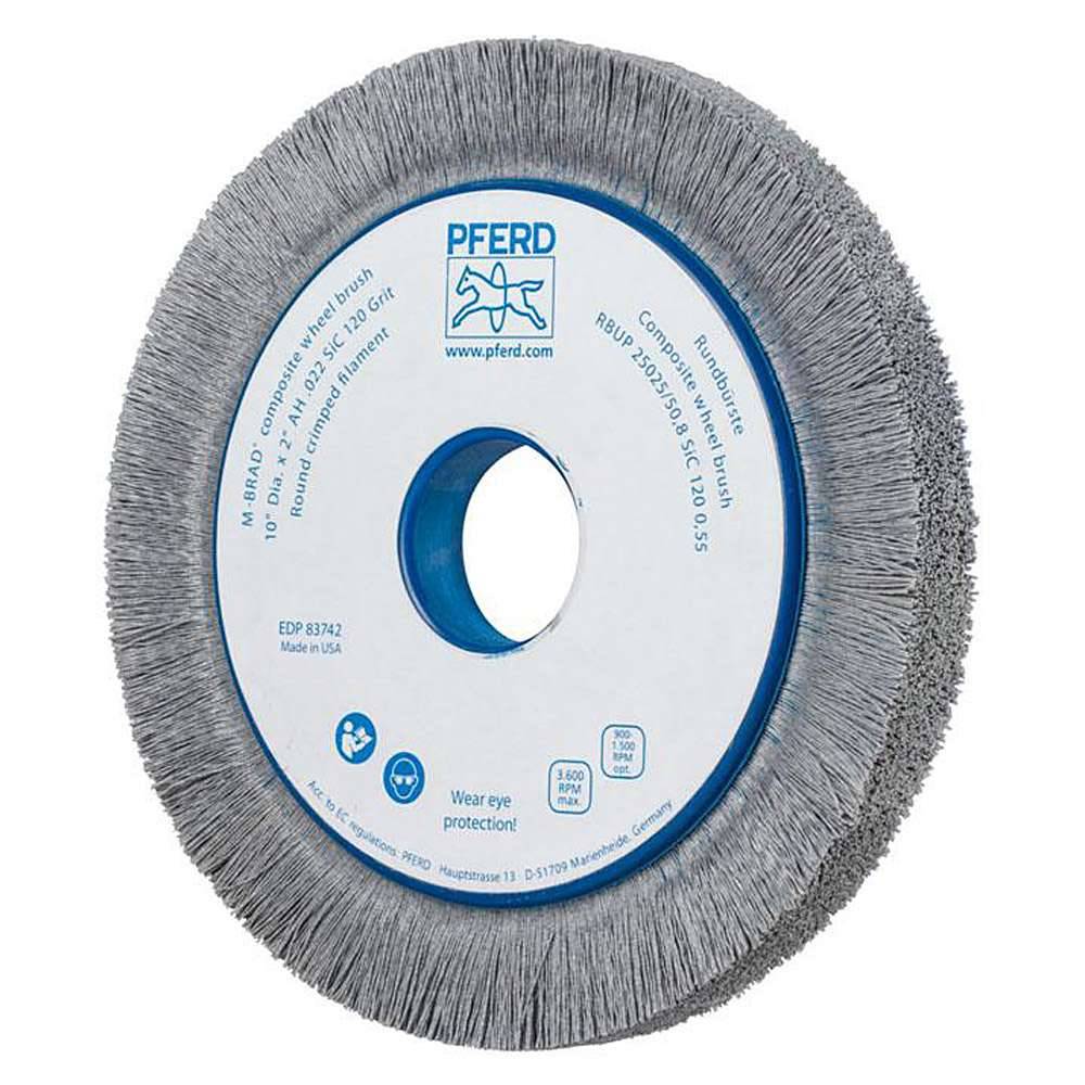 Rundbürste - PFERD - ungezopft, mit Plastikkörper - aus SiC - für stationäre Einsätze - Bezeichnung RBUP 25025/50,8 SiC 120 1,10 - Bürsten-Ø 25