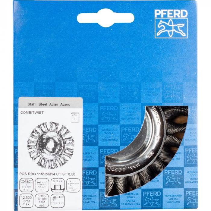 PFERD Rundbürste POS RBG 11512/M14 CT ST 0,50 - gezopft - Stahldraht - Ausführung Combitwist - Außen-ø 115 mm - 24 Zöpfe - Besatzmaterial-ø 0,50