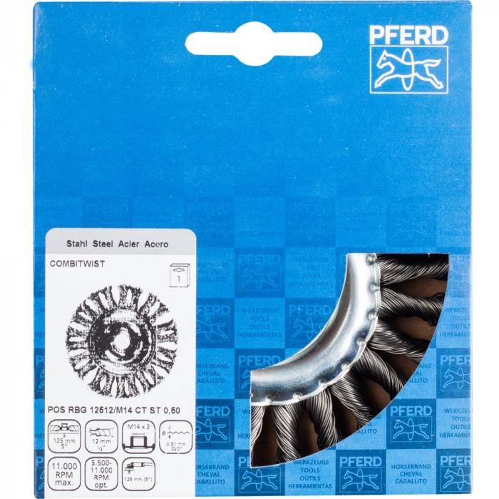 PFERD Rundbürste POS RBG 12512/M14 CT ST 0,50 - gezopft - Stahldraht - Ausführung Combitwist - Außen-ø 125 mm - 24 Zöpfe - Besatzmaterial-ø 0,50