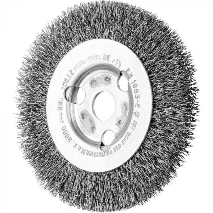 PFERD Rundbürste RBU 10012/14,0 ST 0,30 - ungezopft - schmal - Stahldraht - Außen-ø 100 mm - Besatzbreite 12 mm - Bo./Adapter 14,0 mm - Besatzmater