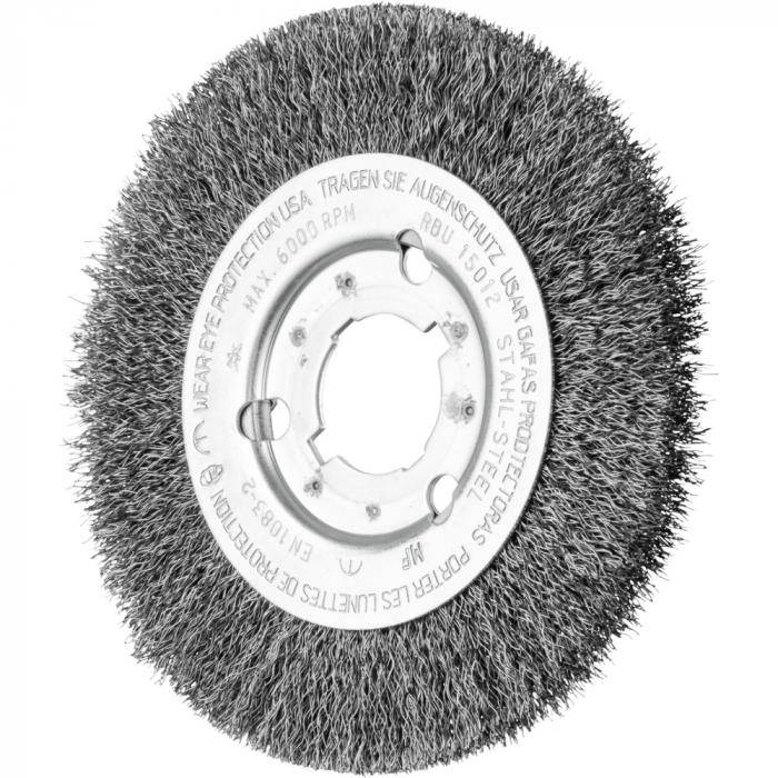 PFERD Rundbürste RBU - ungezopft - schmal - Stahldraht - Außen-ø 150 mm - Besatzbreite 12 mm - max. Bohrungs-ø 31,8 mm - Bo./Adapter 22,2 mm - Bes