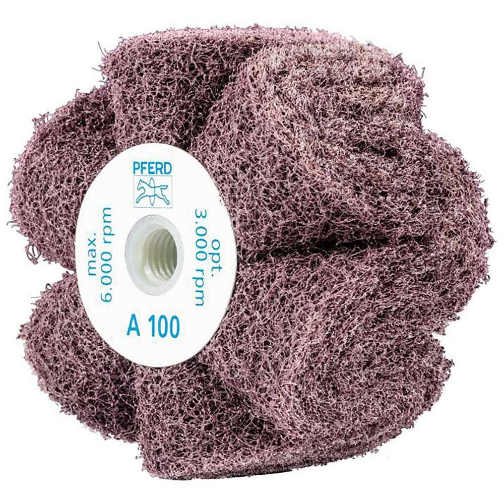 Schleifvlies - PFERD POLINOX® PNG - mit M14 Gewinde - Bezeichnung PNG 10050 M14 A 280 - Maße (D x T) 100 x 50 mm - Korngröße 280 - empf. Drehzahl