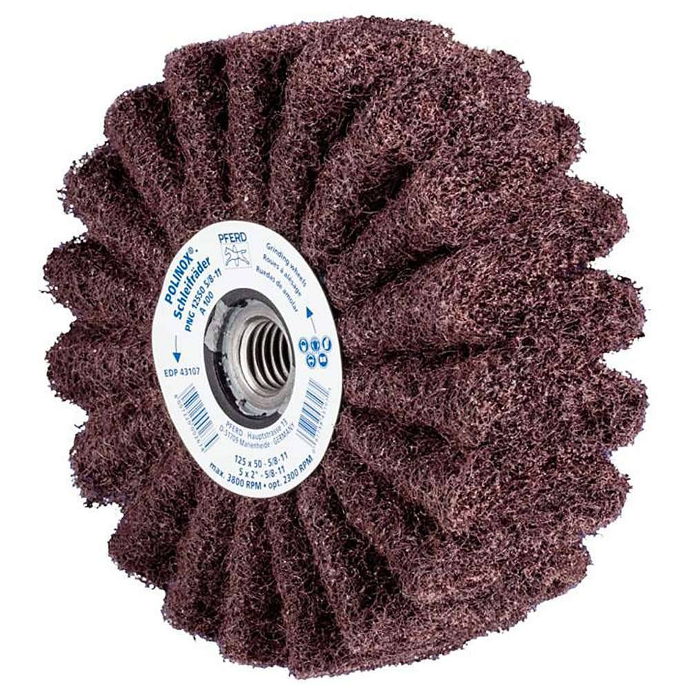 Schleifvlies - PFERD POLINOX® PNG - mit 5/8-11 Gewinde - Bezeichnung PNG 12550 5/8-11 A 100 - Maße (D x T) 125 x 50 mm - Korngröße 100 - empf. Dre