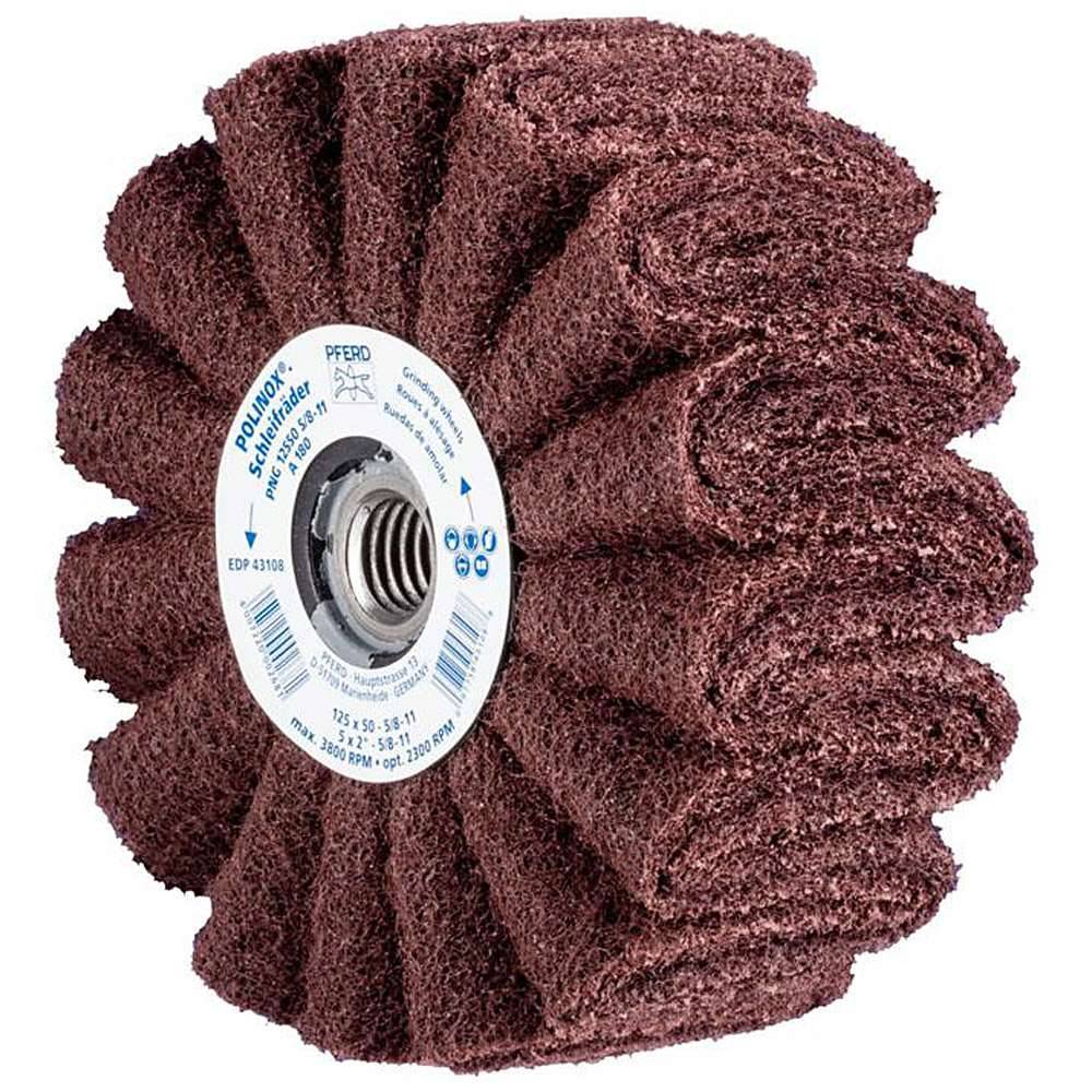 Schleifvlies - PFERD POLINOX® PNG - mit 5/8-11 Gewinde - Bezeichnung PNG 12550 5/8-11 A 180 - Maße (D x T) 125 x 50 mm - Korngröße 180 - empf. Dre