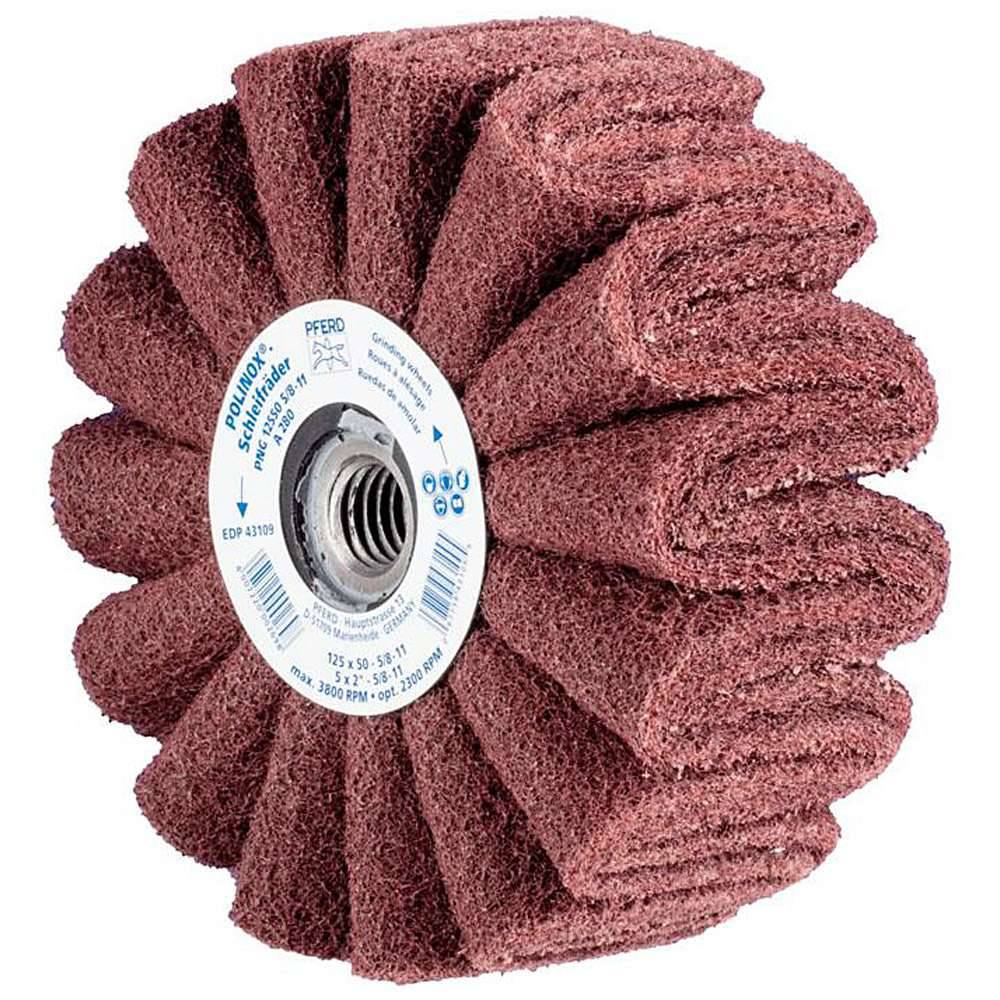 Schleifvlies - PFERD POLINOX® PNG - mit 5/8-11 Gewinde - Bezeichnung PNG 12550 5/8-11 A 280 - Maße (D x T) 125 x 50 mm - Korngröße 280 - empf. Dre