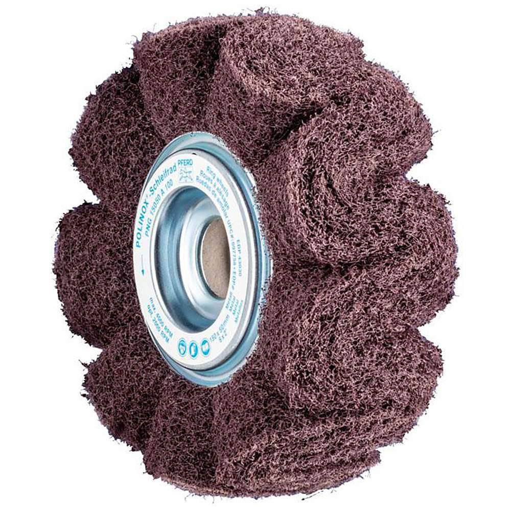 Schleifvlies - PFERD POLINOX® - mit gewelltem Schleifvlies - Schleifmittel Korund - Bezeichnung PNG 15050/25,4 A 100 - Besatzmaße (D x T) 150 x 50