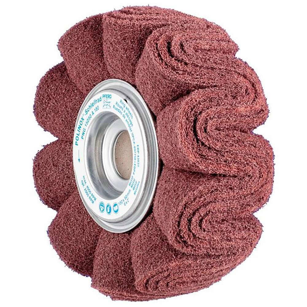 Schleifvlies - PFERD POLINOX® - mit gewelltem Schleifvlies - Schleifmittel Korund - Bezeichnung PNG 15050/25,4 A 180 - Besatzmaße (D x T) 150 x 50