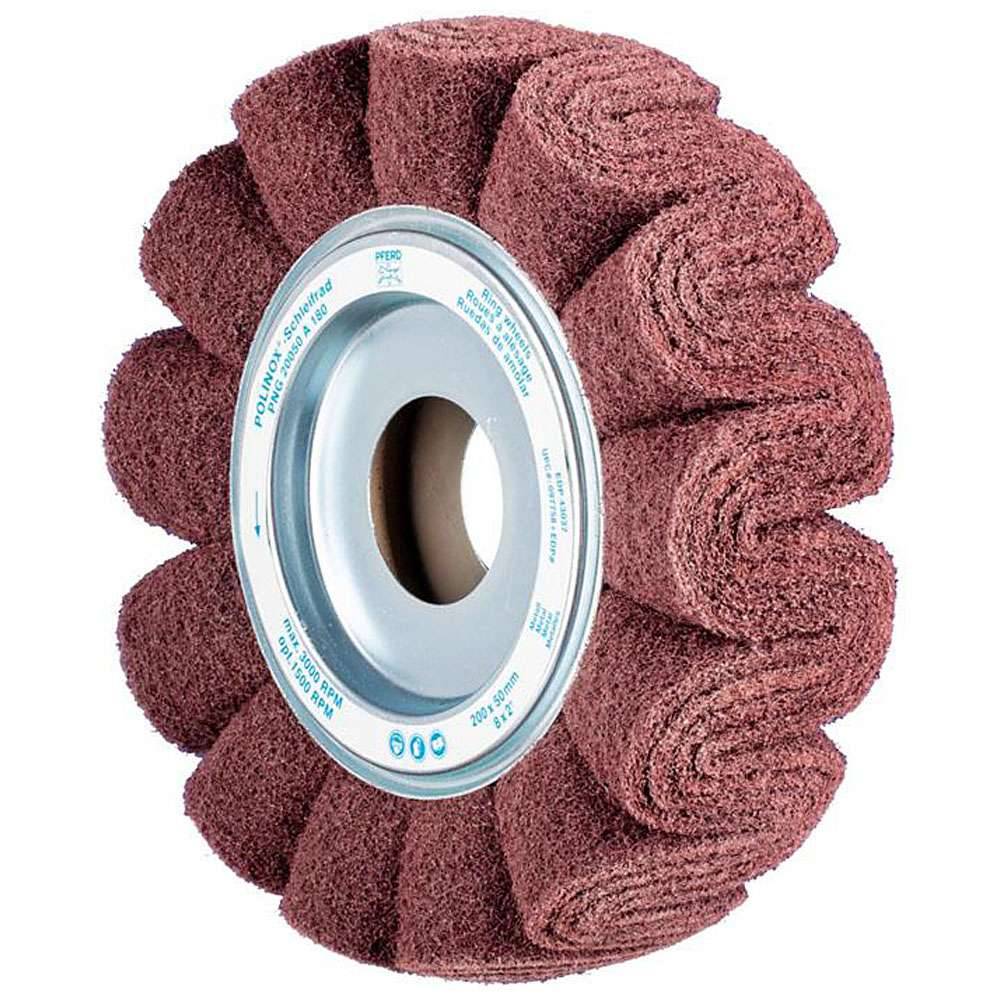 Schleifvlies - PFERD POLINOX® - mit gewelltem Schleifvlies - Schleifmittel Korund - Bezeichnung PNG 20050/44 A 180 - Besatzmaße (D x T) 200 x 50 mm