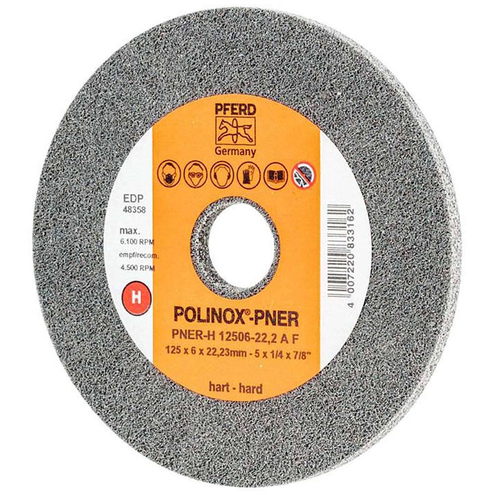 Schleifvlies - PFERD POLINOX® - Schleifmittel Korund - für Edelstahl, Titan etc. - Bezeichnung PNER-H 12506-22,2 A F - Maße (D x T) 125 x 6 mm - Bo