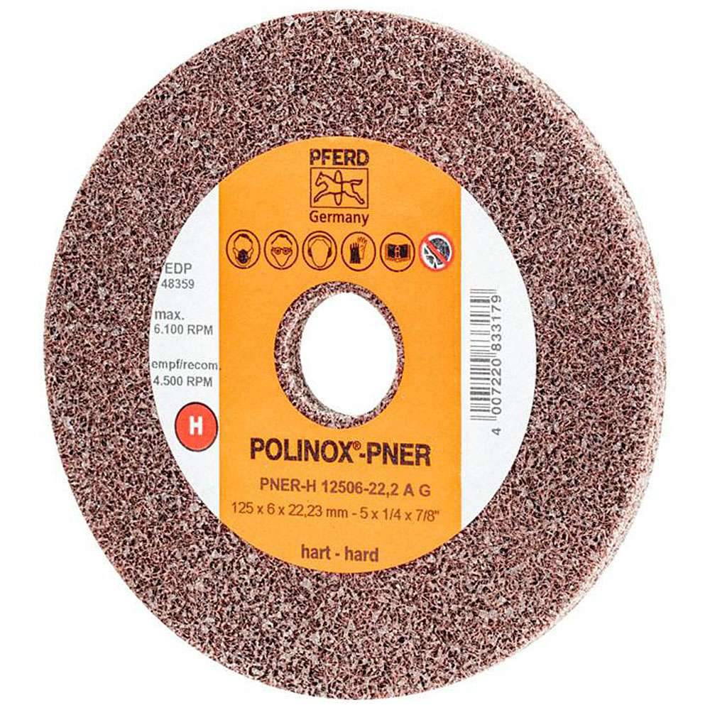Schleifvlies - PFERD POLINOX® - Schleifmittel Korund - für Edelstahl, Titan etc. - Bezeichnung PNER-H 12506-22,2 A G - Maße (D x T) 125 x 6 mm - Bo
