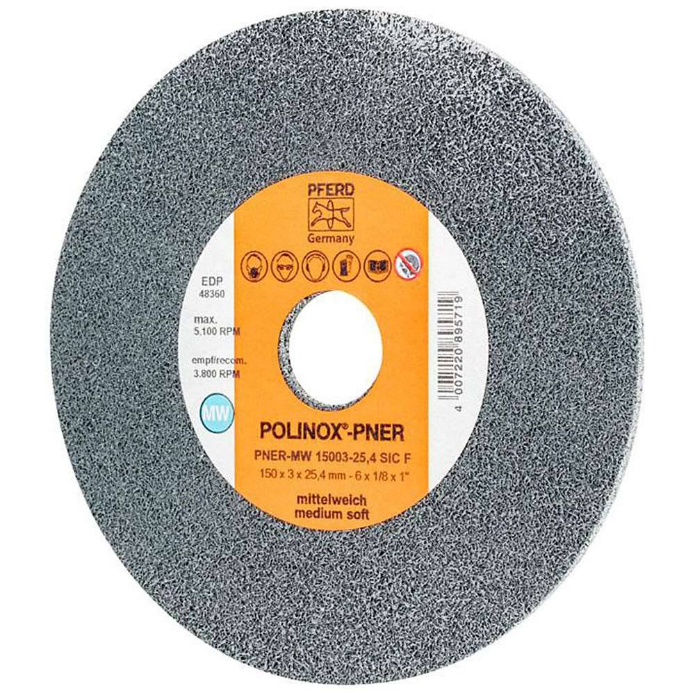 Schleifvlies - PFERD POLINOX® - Schleifmittel Siliciumcarbid - für Edelstahl, Titan etc. - Bezeichnung PNER-MW 15003-25,4 SiC F - Maße (D x T) 150