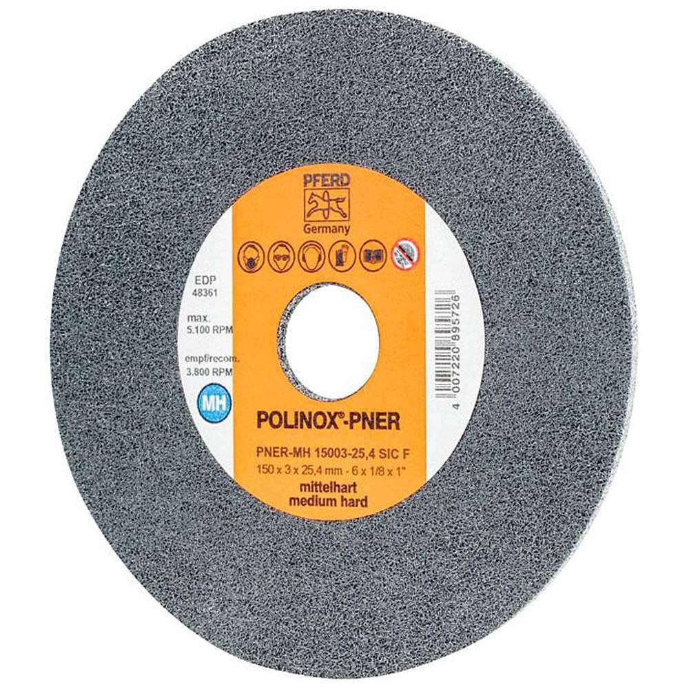 Schleifvlies - PFERD POLINOX® - Schleifmittel Siliciumcarbid - für Edelstahl, Titan etc. - Bezeichnung PNER-MH 15003-25,4 SiC F - Maße (D x T) 150